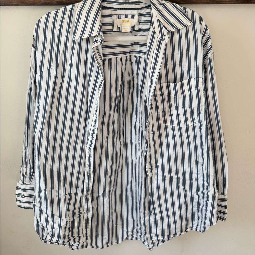 Blue and white striped anthropology button up